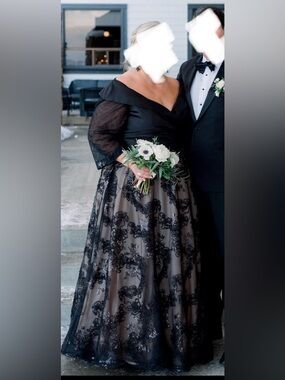 Jovani Black Lace Overlay A-Line Evening Gown